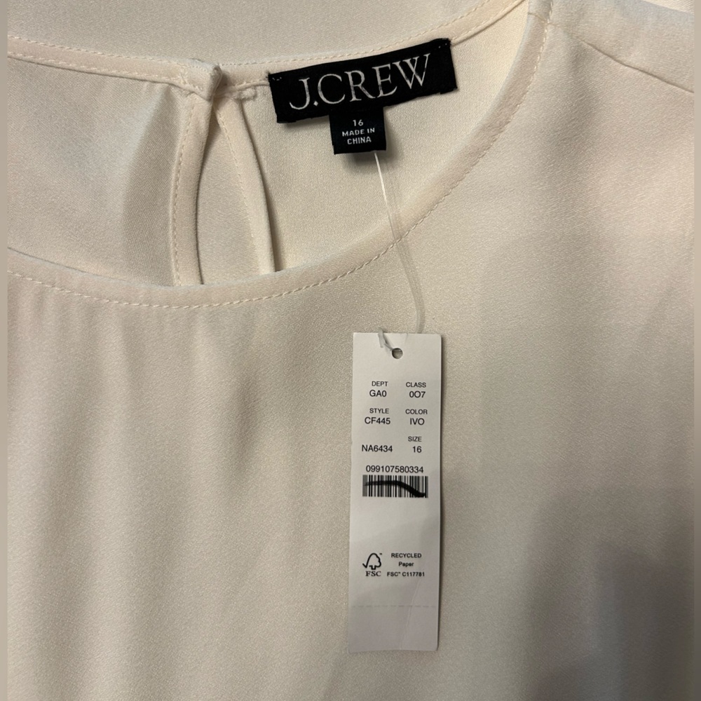 J. Crew Women’s Shirred-waist Top in viscose crepe Ivory Size 16 NWT #CF445 - Picture 4 of 7